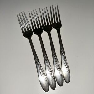Carlton Silver Plate Forks Set 4 FLAWED Heavily scratched ,tarnished Unpolished
